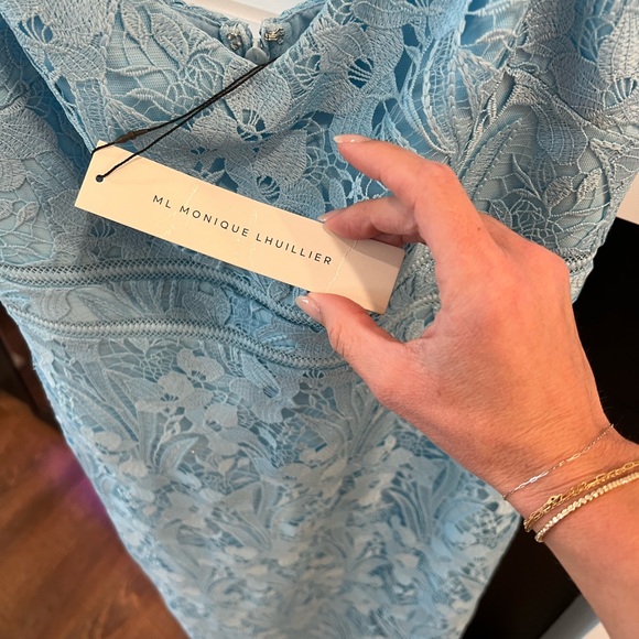 ML Monique Lhuillier blue lace midi dress size 6 NWT - Picture 3 of 6
